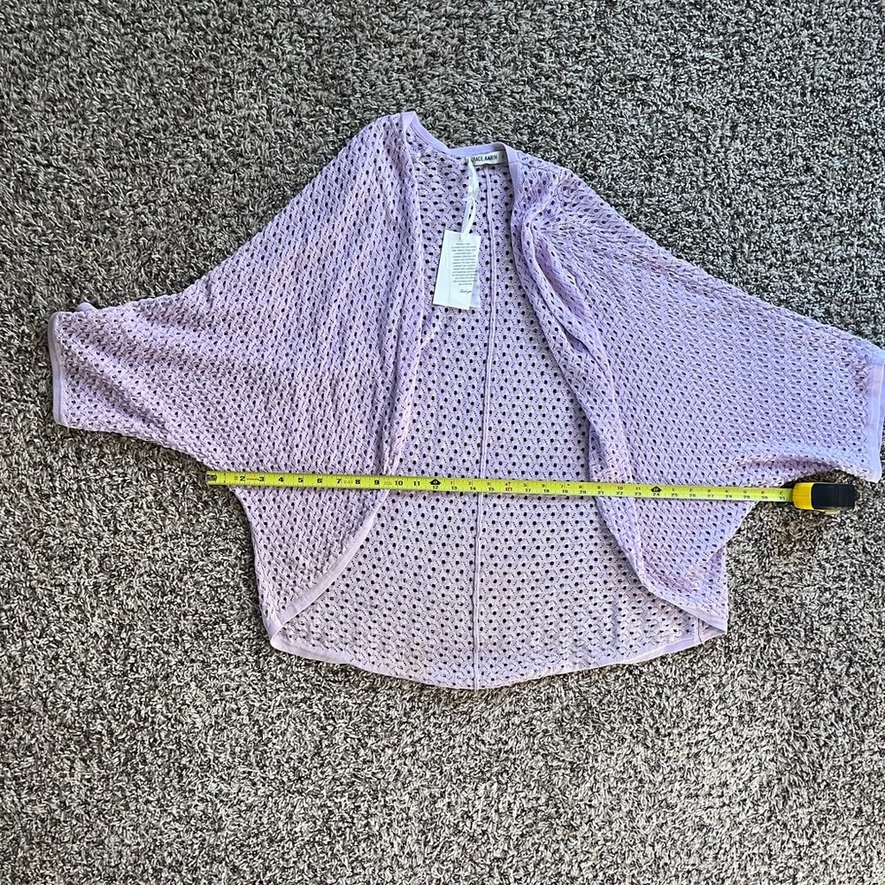 Grace Karin Lilac Crochet Cardigan Open Knit Lightweight Cover Up‎ Long Sleeve
